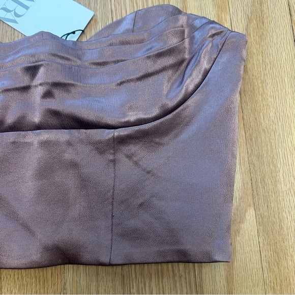 NWT Zara Satin Bandeau Mauve Strapless Crop Top Size Medium - Picture 5 of 10